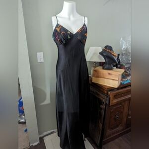 Victoria's Secret Size Medium Maxi Black Floral embroidered nightgown side slit